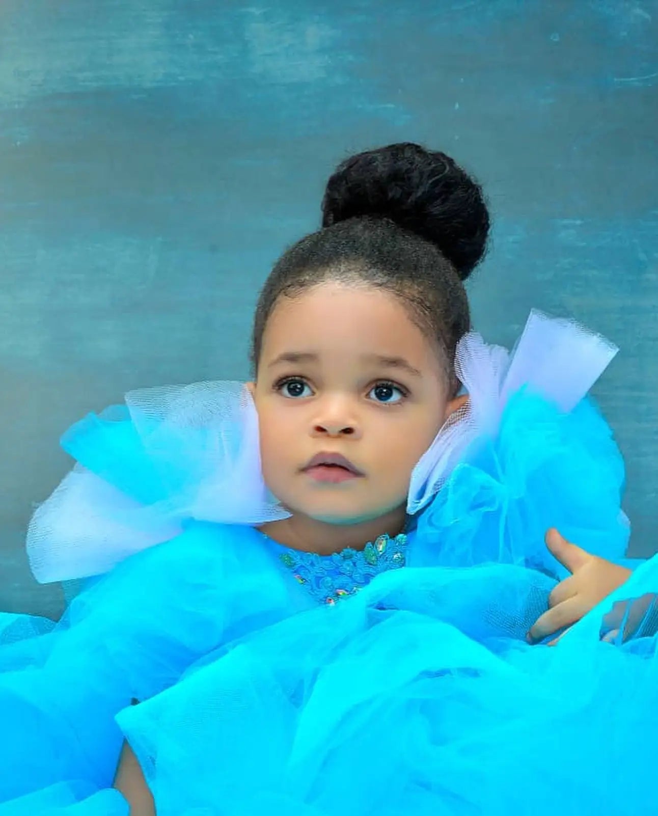 Blue flower girl dress by SHOWLU FASHION STORE with tulle ruffles, ball gown style, perfect for pageants and special occasions.