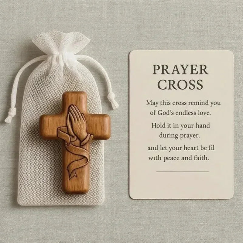 Portable wooden prayer cross gift from Showlu Fashion Store, featuring a quiet, inspiring design suitable for faith and friendship.