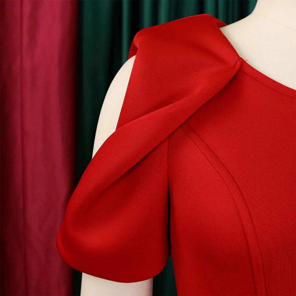 SHOWLU Women's cold shoulder sheath party dress in solid mid-calf length, stylish and elegant for special occasions.