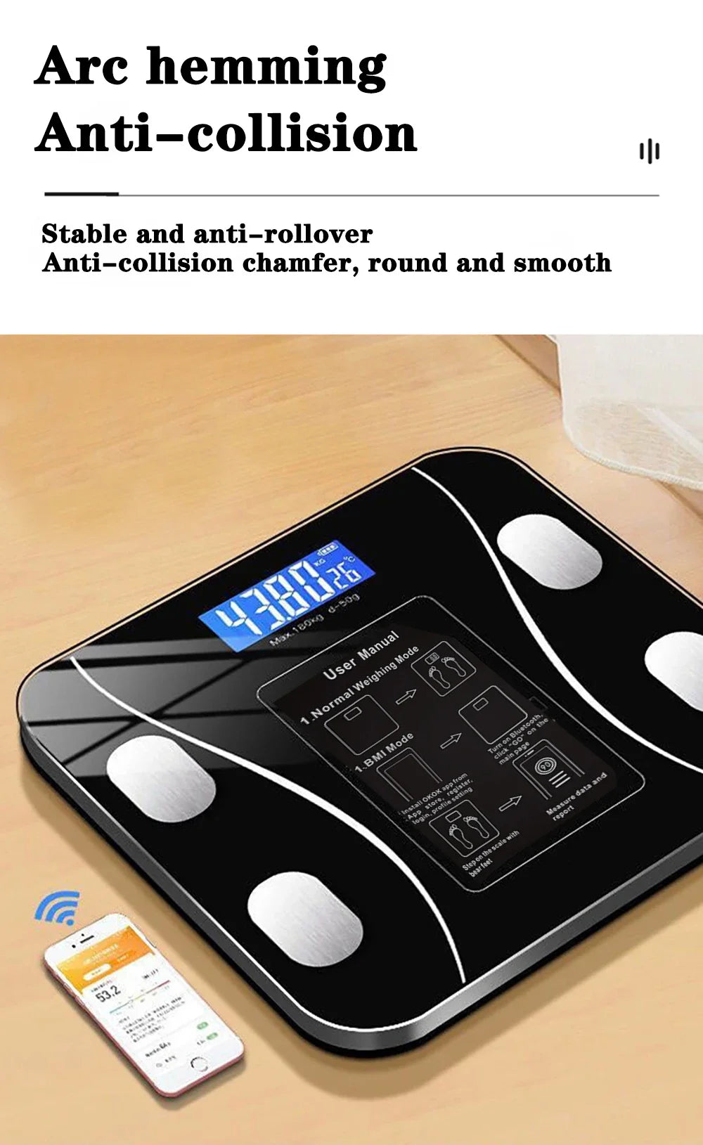 Showlu Smart digital glass bathroom scale displaying weight measurement up to 200kg, sleek modern design for body weight tracking