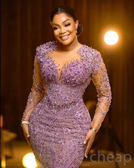 2024 Aso Ebi Lilac Mermaid Prom Dresses Beads Sexy Evening Formal Party Second Reception Birthday Engagement Gown Robe De Soiree