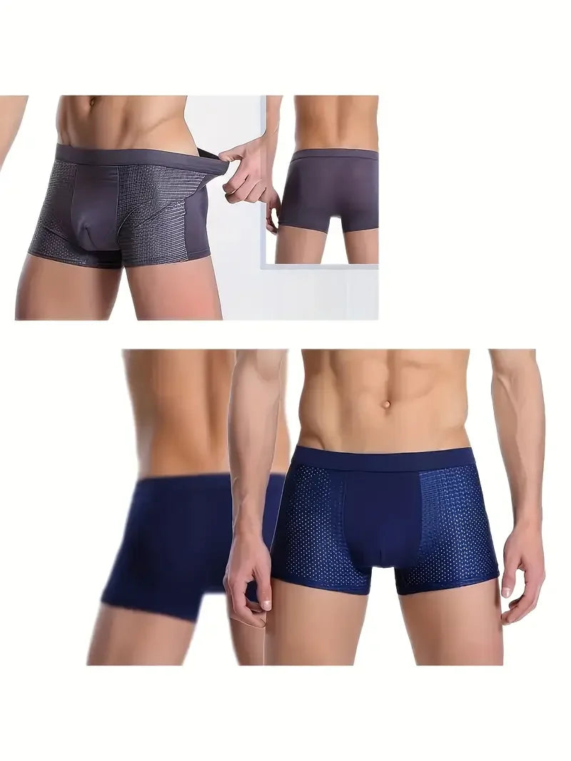Showlu Men's Ice Silk Boxer Shorts in a 4-pack, seamless and breathable underwear with lightweight, smooth fabric for comfort.