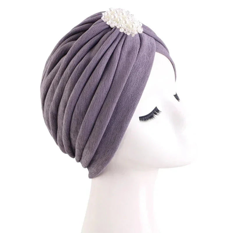 Showlu Fashion Women's diamond pleated hijab turban with chemo cap wrap, stylish and comfortable head covering for women.