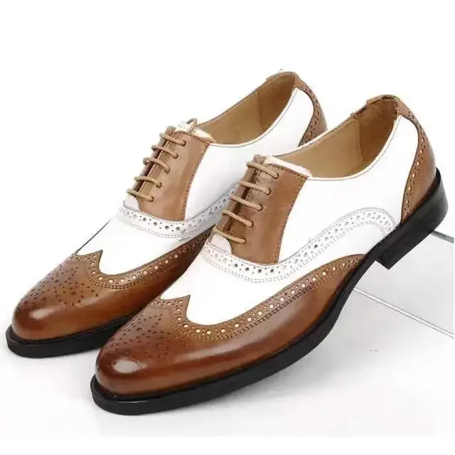 Men's classic black lace-up dress shoes with pointed toe, formal and business casual style, suitable for weddings and plus sizes.