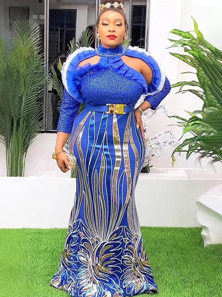 SHOWLU Women's sequin African bodycon dress, slim fit summer party gown with vibrant sequined design and elegant style.