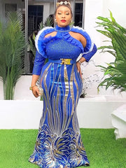 Elegant Party Dresses For Women 2025 Summer Sequin Bodycon Long Robe Dashiki African Clothing Birthday Wedding Gowns Kaftans