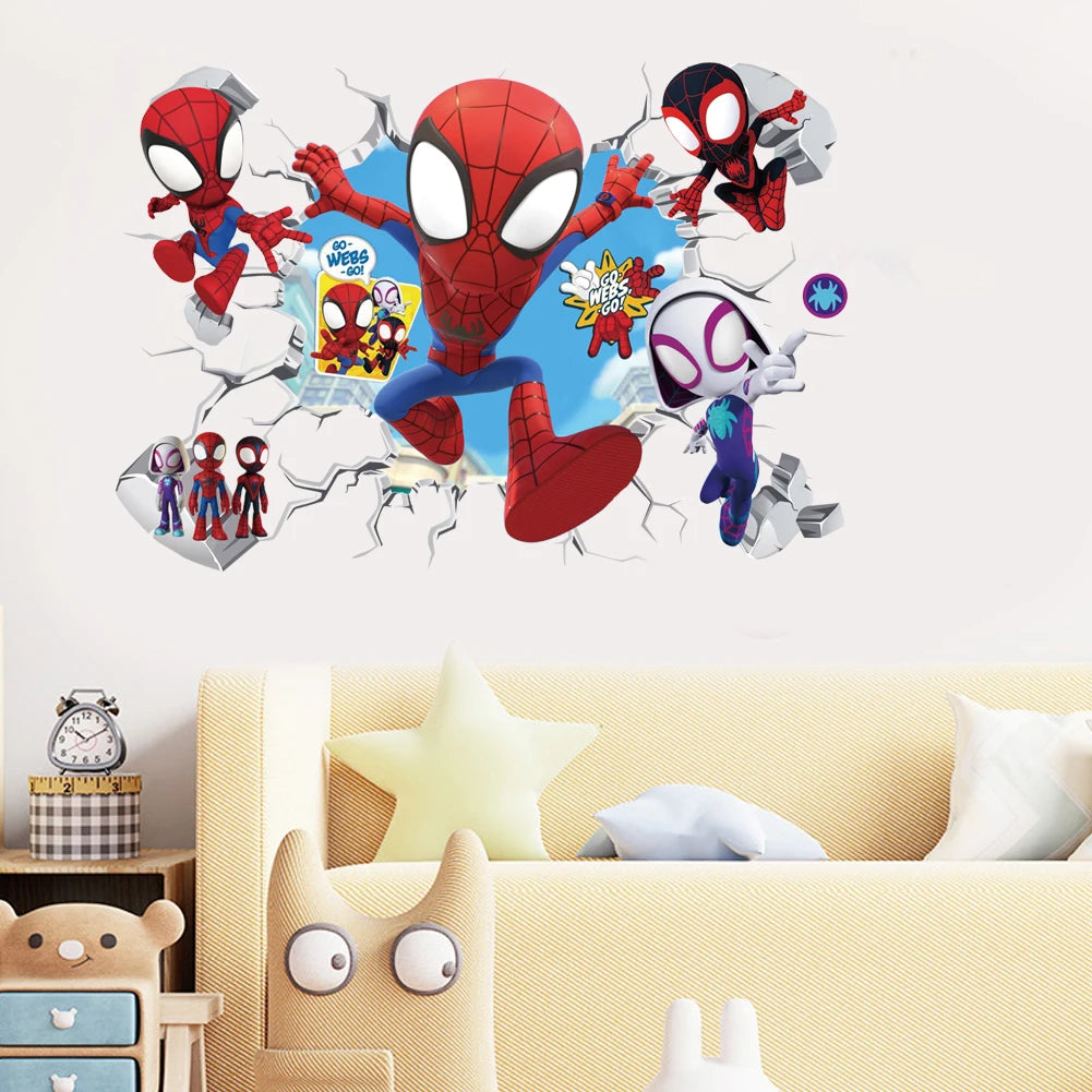 Cute mini Spiderman superhero wall stickers for kids' rooms, featuring colorful cartoon Spiderman decals for bedroom decor.