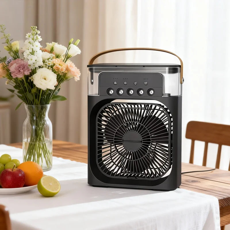 Showlu Smart General portable USB air cooler fan with LED lights, 3-speed mini water mist humidifier, desktop cooling device