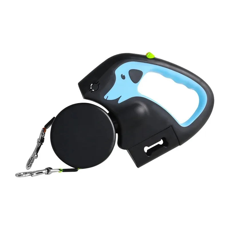 Showlu 3m retractable double dog leash with reflective no-tangle design, suitable for walking two dogs.
