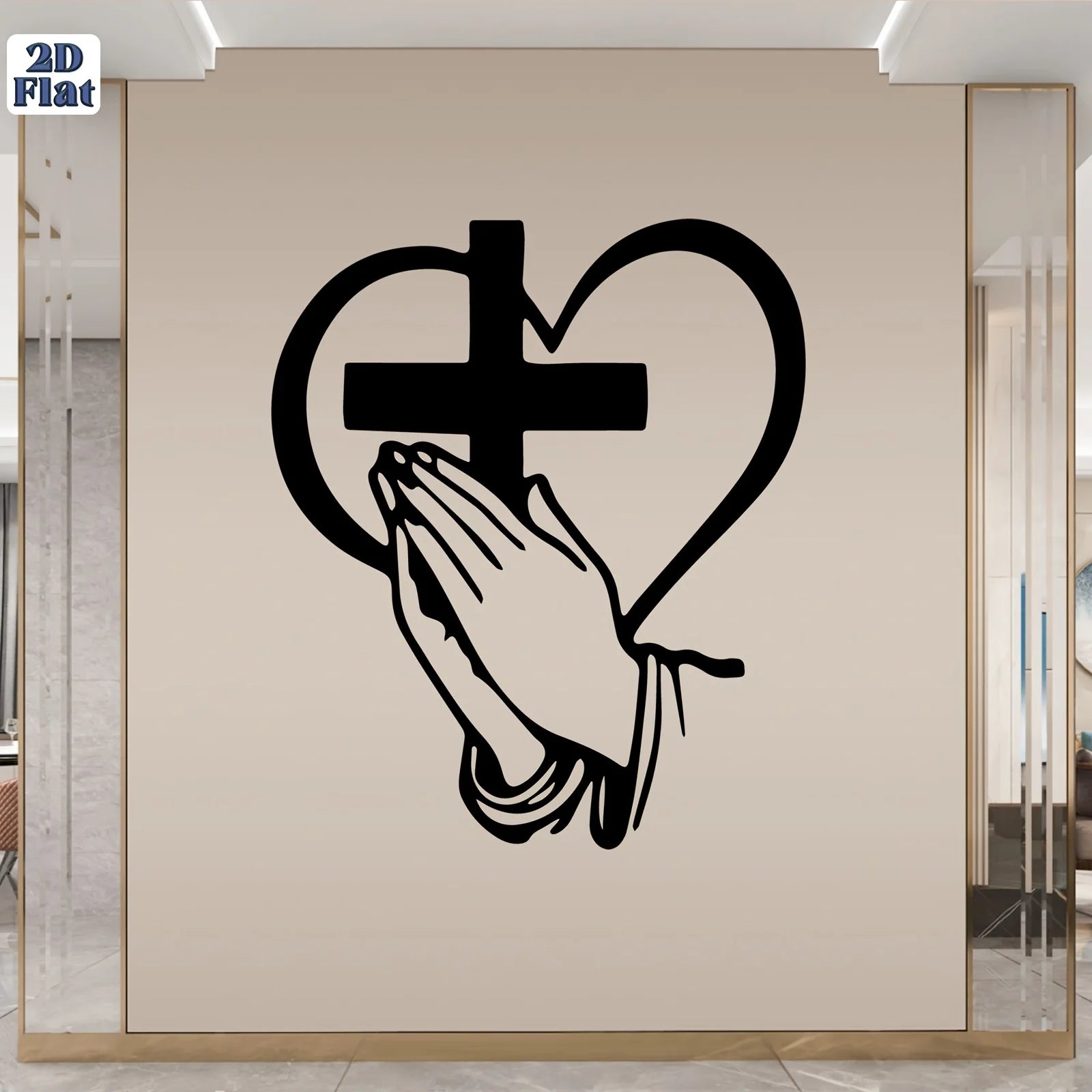 Spiritual cross and heart metal wall art for religious home decor, featuring intricate design in black finish.