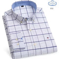 Men's long sleeve plaid cotton Oxford shirt in red with striped design, 7XL size, from Showlu Fashion Store.
