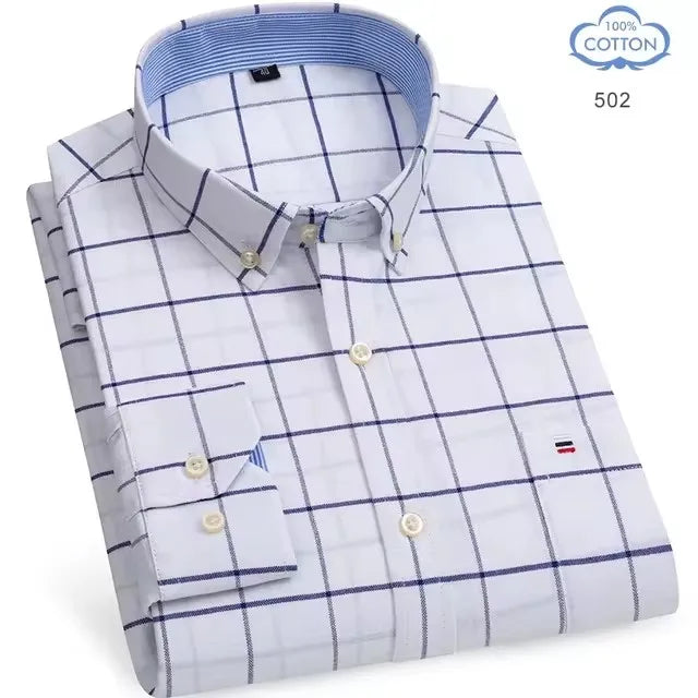 Men's long sleeve plaid cotton Oxford shirt in red with striped design, 7XL size, from Showlu Fashion Store.