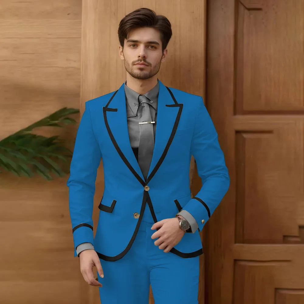 Beige male fashion suit 2-piece set with single-breasted jacket and pants, slim fit groom wedding tuxedo, groomsmen prom outfit