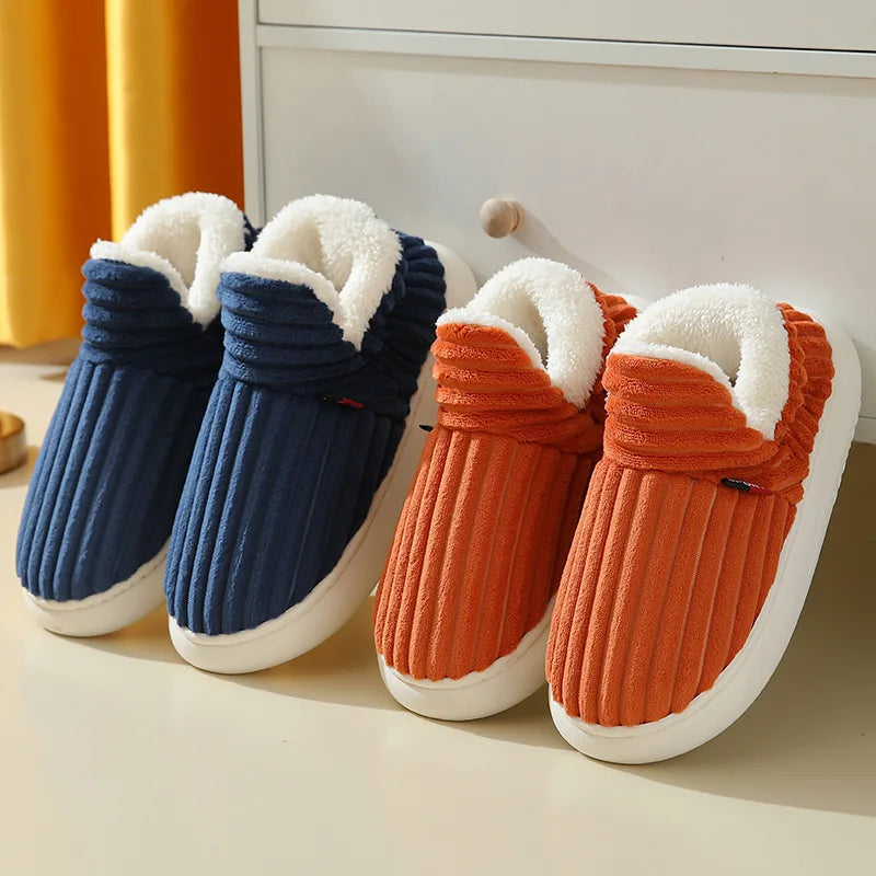 Shevalues men's winter plush cotton slippers with fluffy fur, indoor soft furry house shoes, casual and warm for winter comfort.
