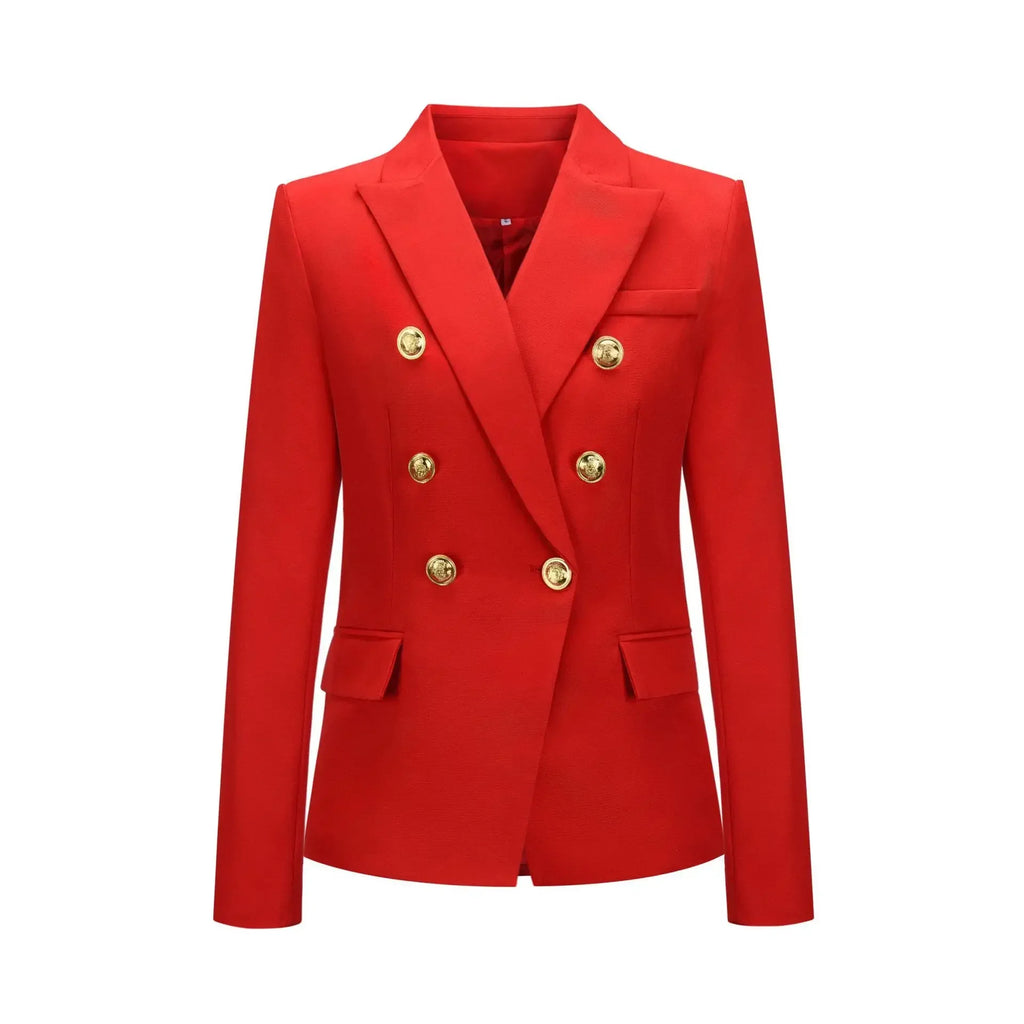 Women Blazer Coats Double Breasted Button Jackets Plaid Cardigan Long Sleeve Pockets Office Lady Work Turn Down Collar Jacket