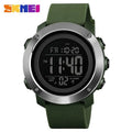 SKMEI men's waterproof LED digital sports watch with shock resistance, shown on a male wrist in a casual activewear setting.