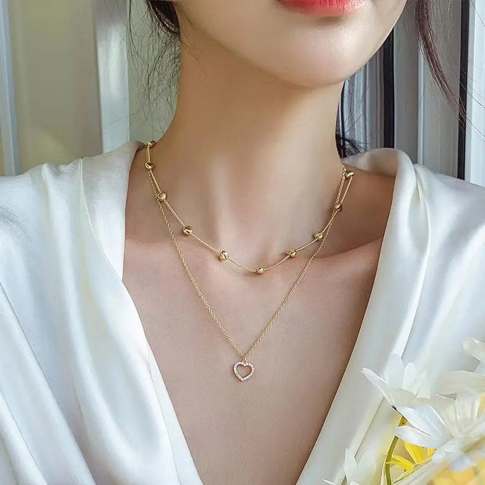 Summeng Pearl Choker Necklace for women with a double-layer chain and pendant, stylish and elegant jewelry design.