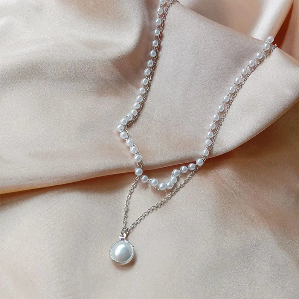 SUMENG pearl choker necklace with double-layer chain and pendant, stylish jewelry for women, perfect for fashion and gift-giving