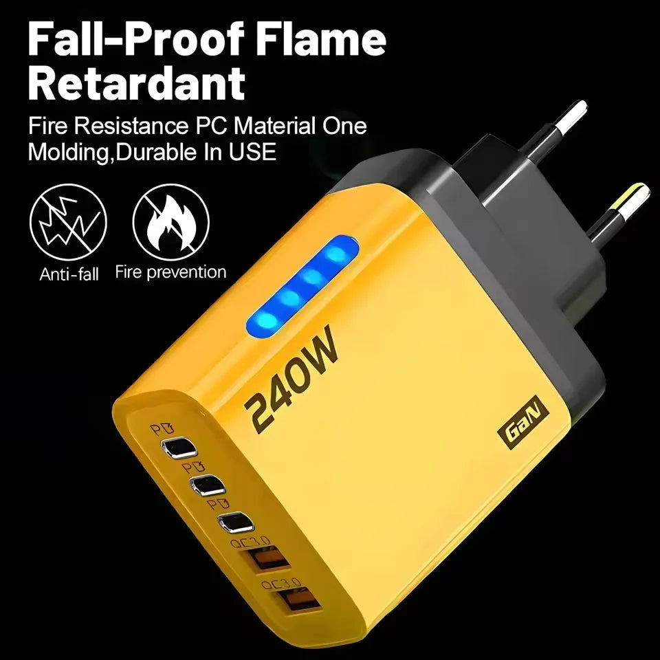240W GaN 5 in 1 Fast Charging Phone Charger USB C Charger Power Adapter Type C EU/US Plug Wall Charger For iPhone Samsung Xiaomi