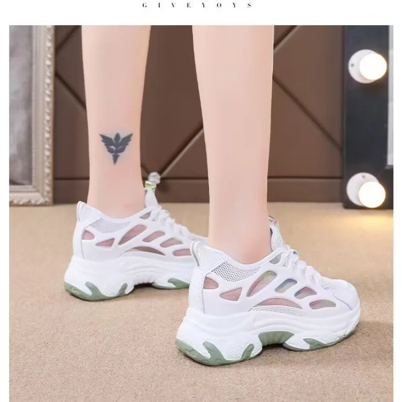 Women’s breathable white mesh platform shoes by Showlu Fashion Store, stylish, comfortable, and elegant footwear for women.