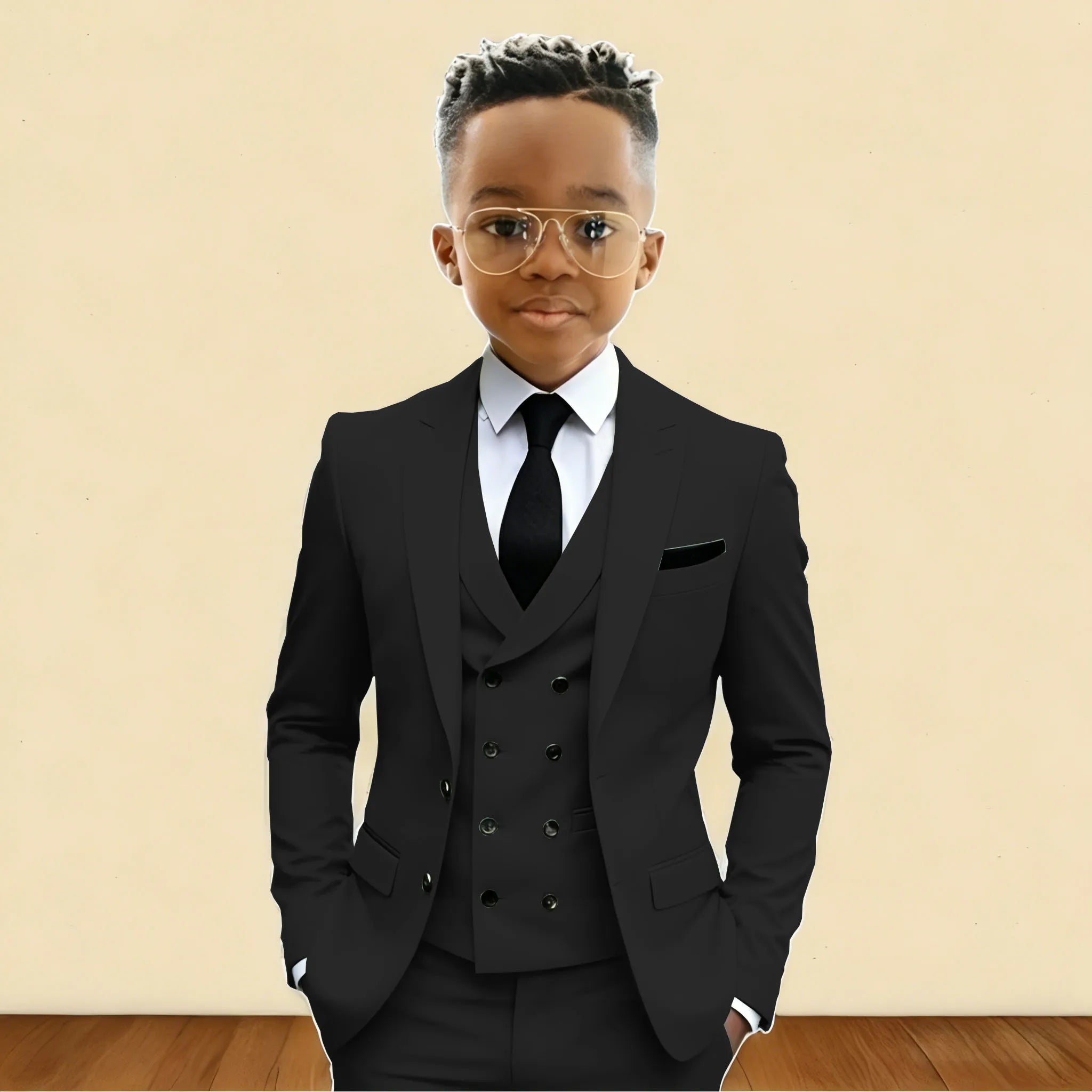 Mint Green 3 Pieces Flower Boy's Slim Fit Formal Suit Set for Wedding Prom Dinner Party Kids Uniform Tuxedos Blazer Vest Pants