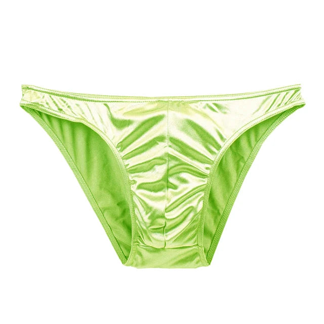 Men's satin silky briefs by Showlu Fashion Store, comfortable large size men's underwear with a smooth, shiny fabric finish.