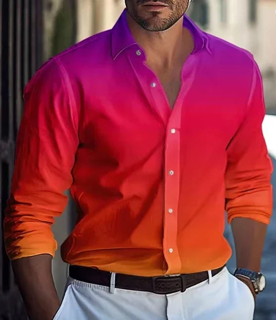 Men's casual shirt by Showlu Fashion Store featuring red, white, and black soft, comfortable fabric for autumn and winter wear.