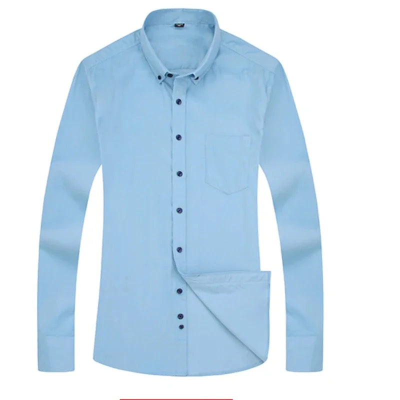 Long sleeve cotton corduroy men's casual shirt in warm, solid design with pockets, available in regular fit sizes from S to 6XL.