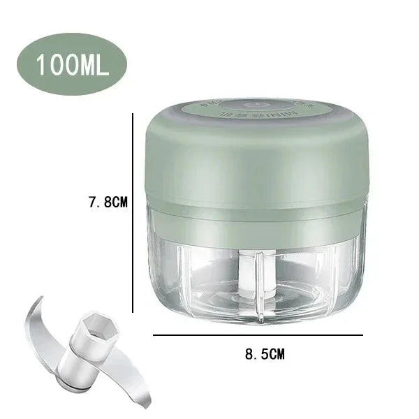 Showlu Smart General mini electric garlic grinder with stainless steel body and transparent lid, ready for kitchen use.