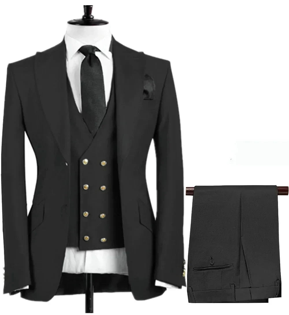 Men's slim fit wool blend 3-piece suit with jacket, vest, and trousers, stylish business tuxedo by SHOWLU FASHION STORE