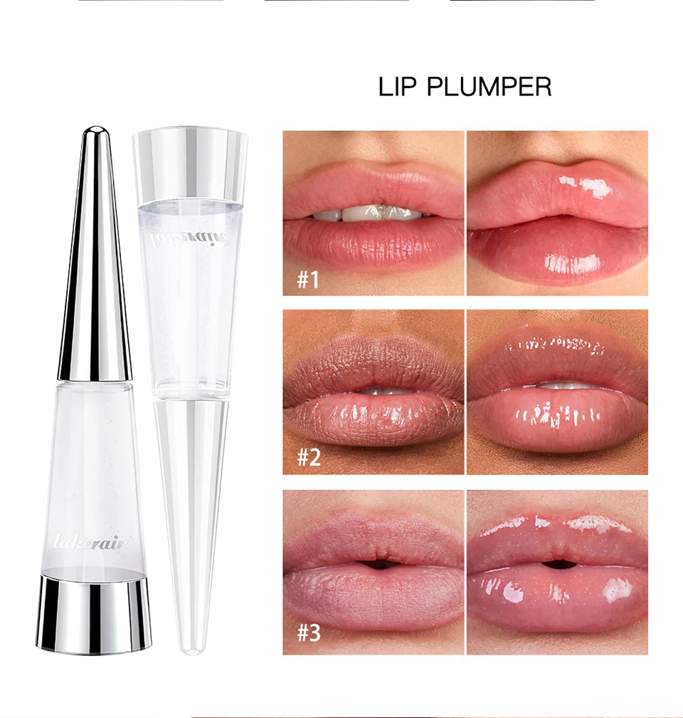 Showlu Smart General Lip Oil Plumper applied on lips, highlighting glossy finish and plumping effect for fuller-looking lips.