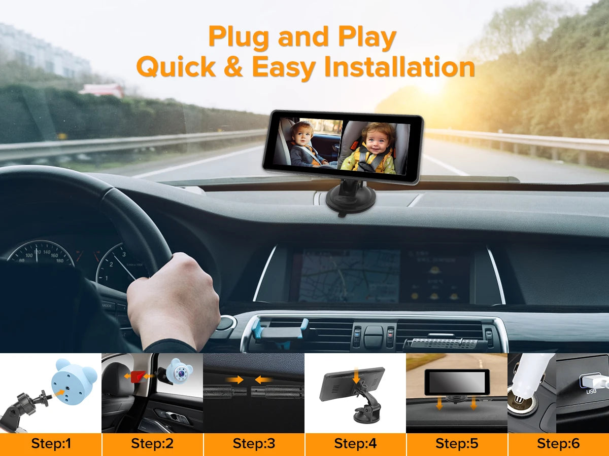 Showlu Smart General baby car camera showing a clear view of the vehicle's interior with a compact, black design.