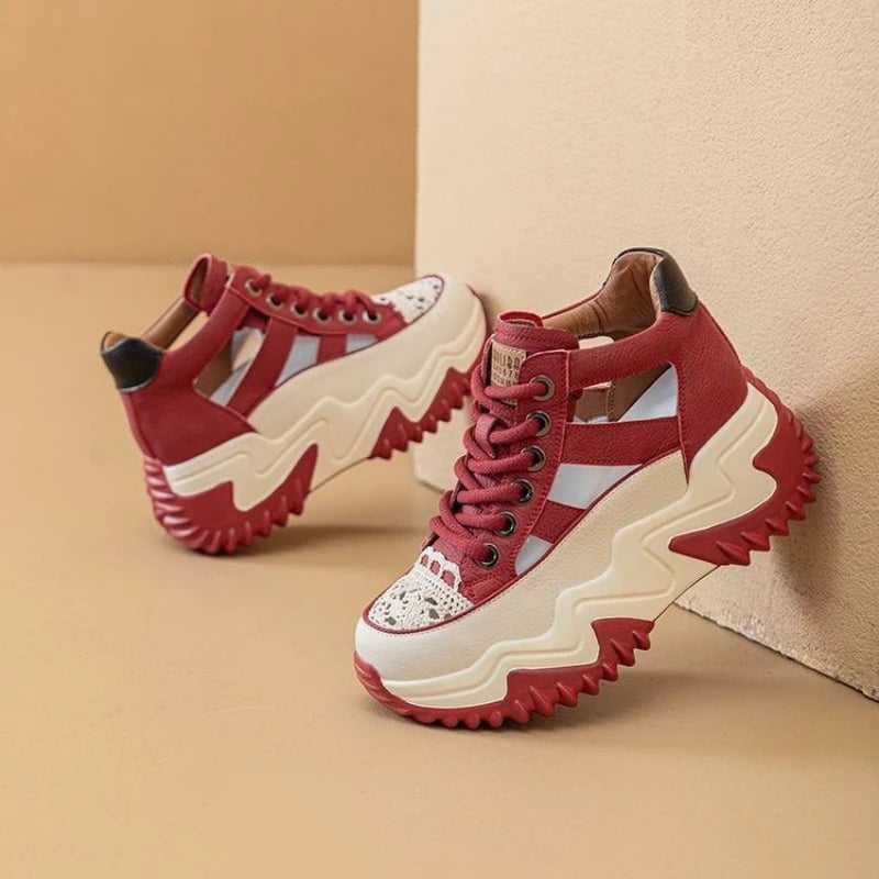 Women's 2024 Showlu Fashion mesh casual wedge sandals with hollow out design and round toe, perfect for sporty and retro styles.