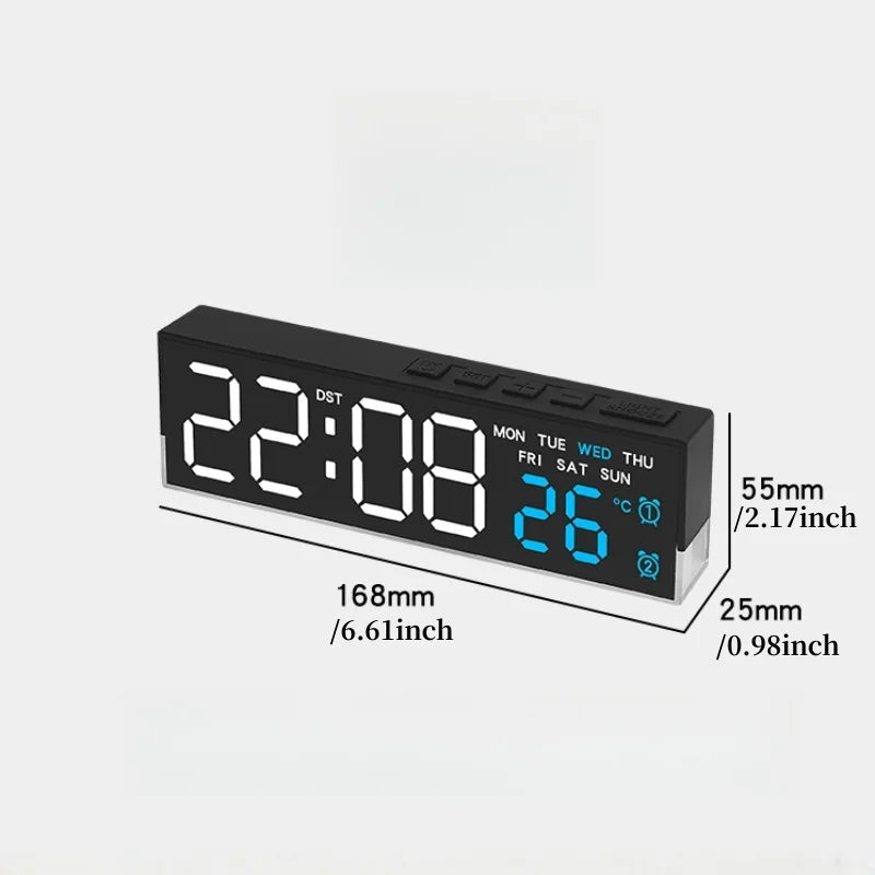 Showlu Smart LED digital alarm clock with mood light and temperature display on a modern bedside table.