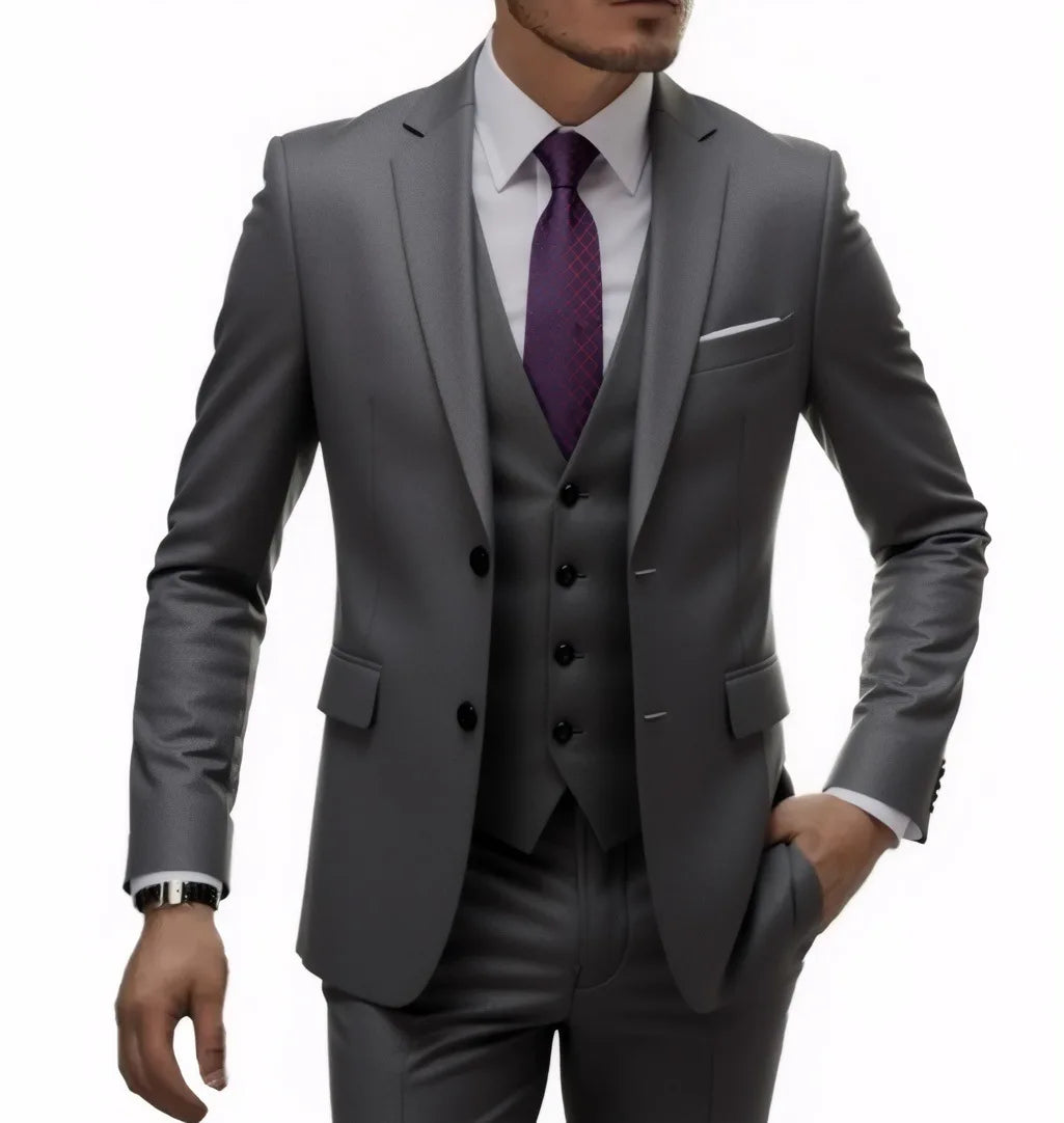 Men's casual 3-piece suit set with blazer, trousers, and vest in 13 solid colors, from Showlu Fashion Store.