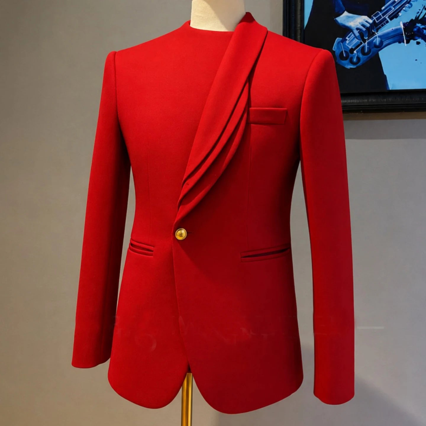 Men Red Single Button Suit Shawl Lapel Jacket Modern Party Elegant One Pcs Tuxedos High Quality Wedding Suits Formal Customized