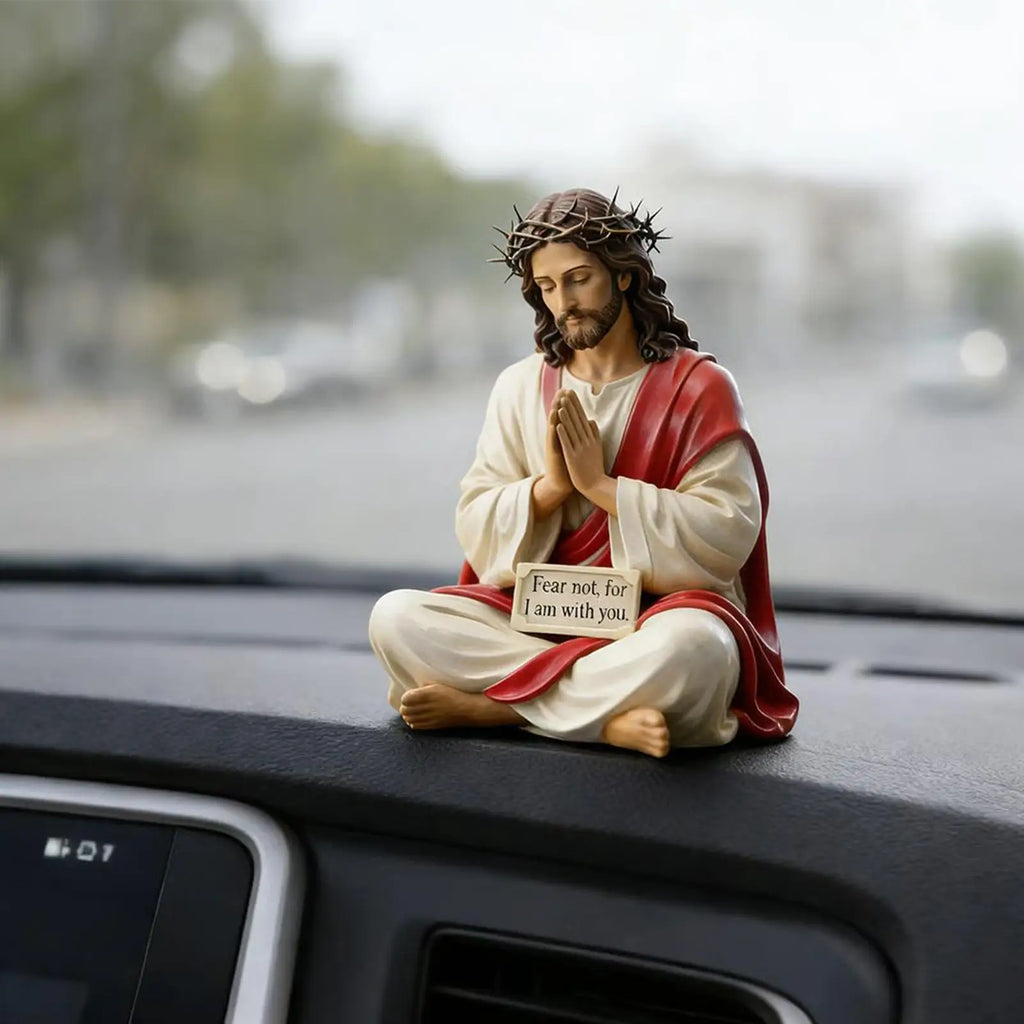 Hand-painted Jesus Christ resin figurine, 10cm religious sculpture for home decor, mantel or desktop display, detailed craftsmanship.