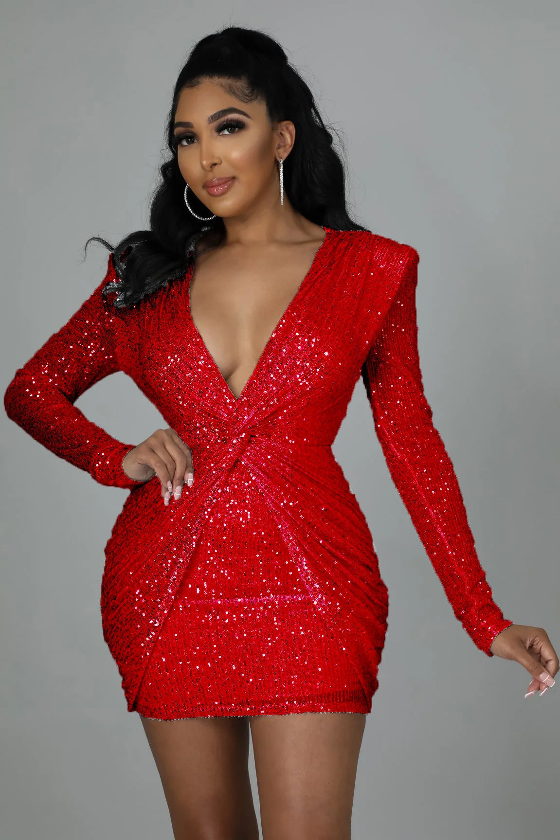 Elegant Party Dresses for Women 2023 Sequin V-neck Pleated Slim Sexy Dress