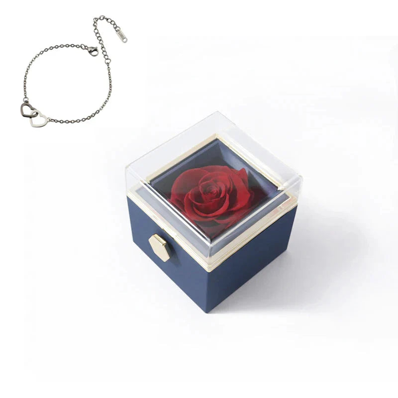 SHOWLU FASHION double heart steel bracelet with eternal rose in a decorative box, elegant jewelry for special occasions