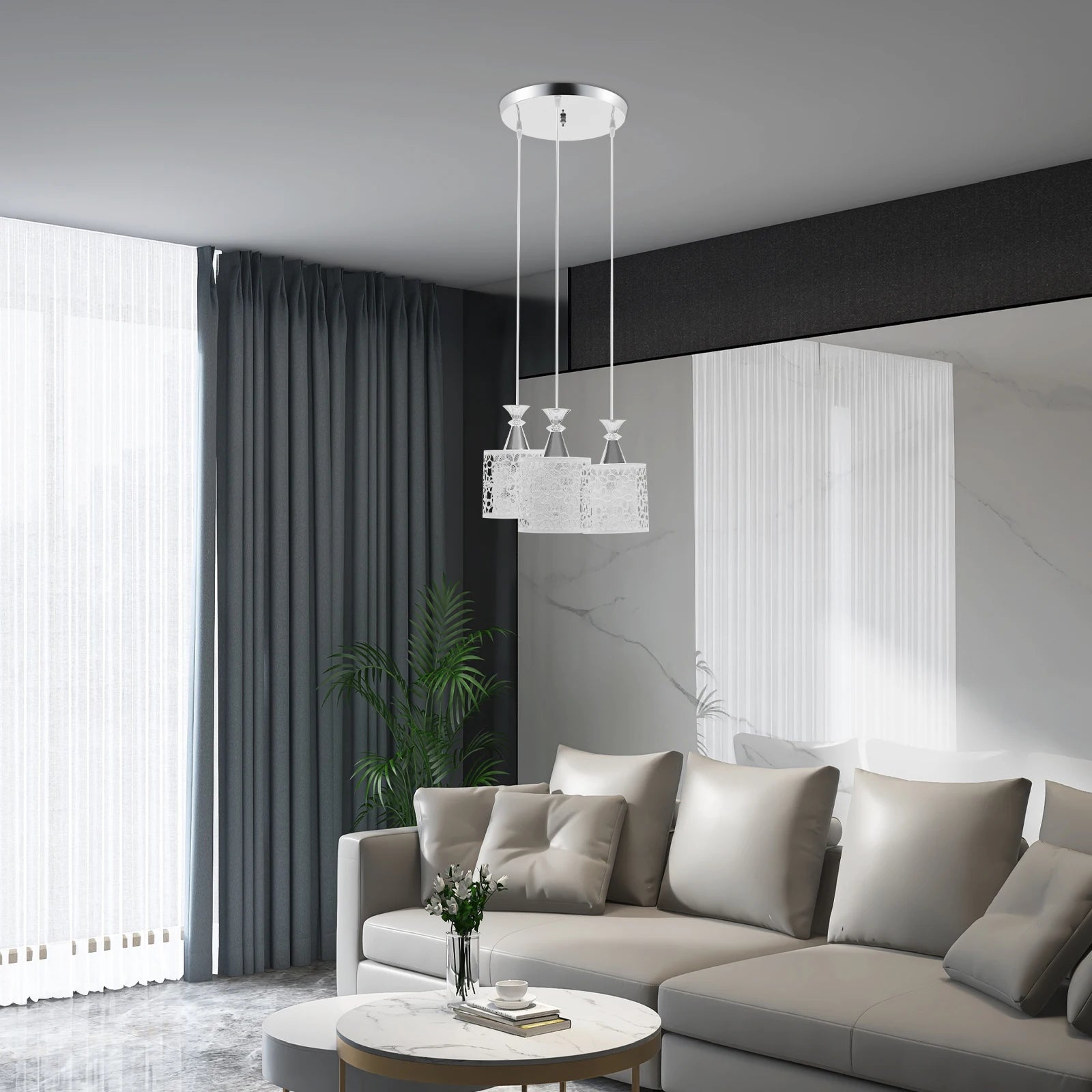Modern Showlu 3-light petal pendant lamp with iron finish, E27 ceiling chandelier, stylish petal design for contemporary decor