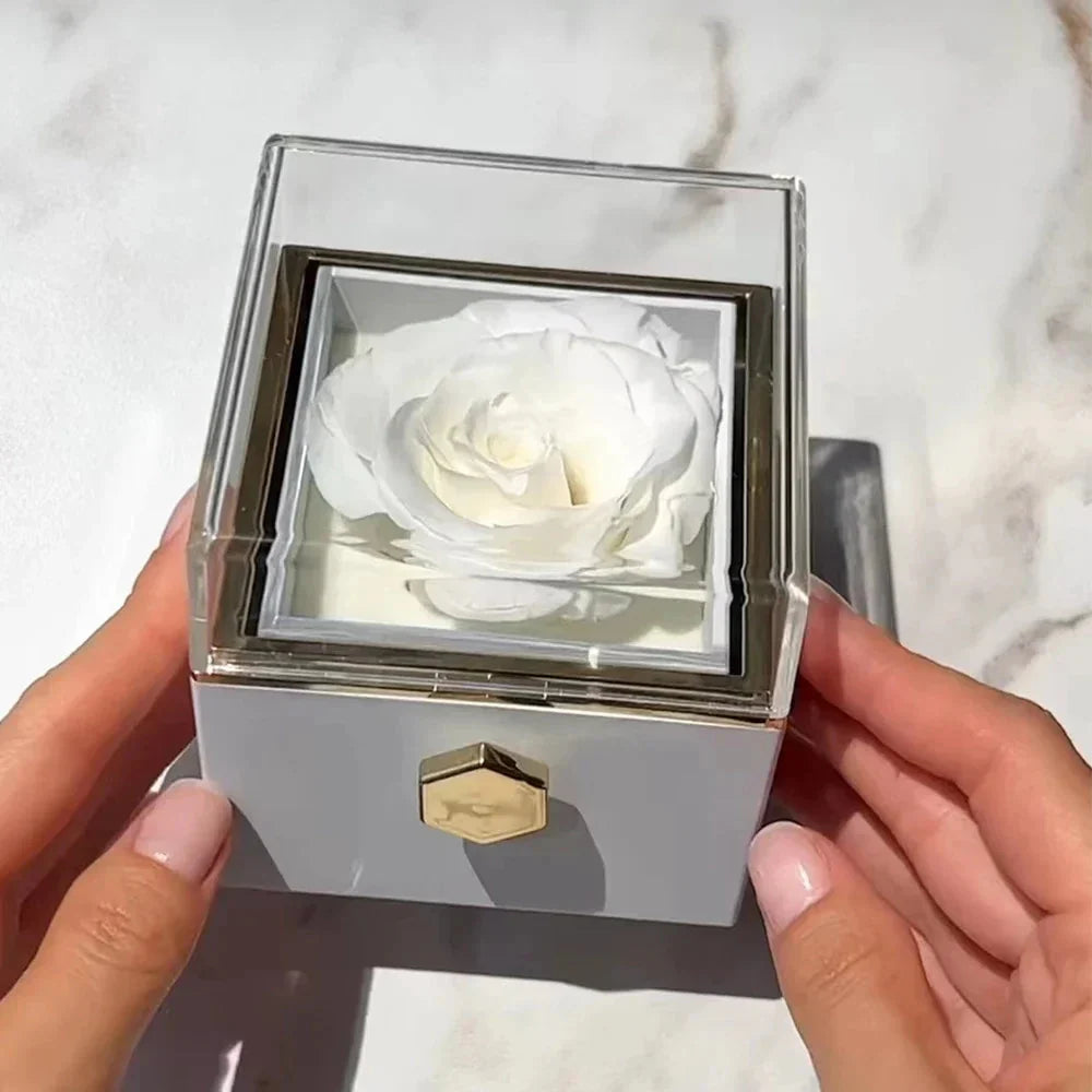 SHOWLU FASHION STORE JMjermyn rotating eternal rose jewelry box with wedding necklace case, featuring a decorative floral design and rotating lid.