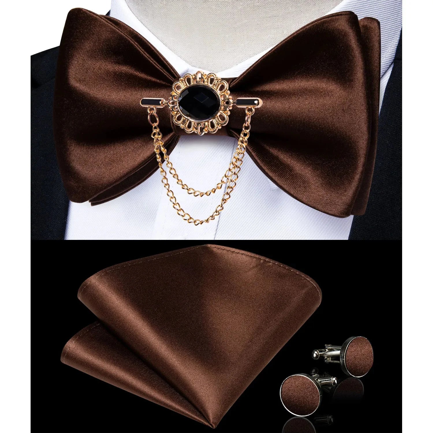 Pink plaid silk self-tie bow tie set with brooch and handkerchief from SHOWLU FASHION STORE, featuring elegant accessories and classic design.