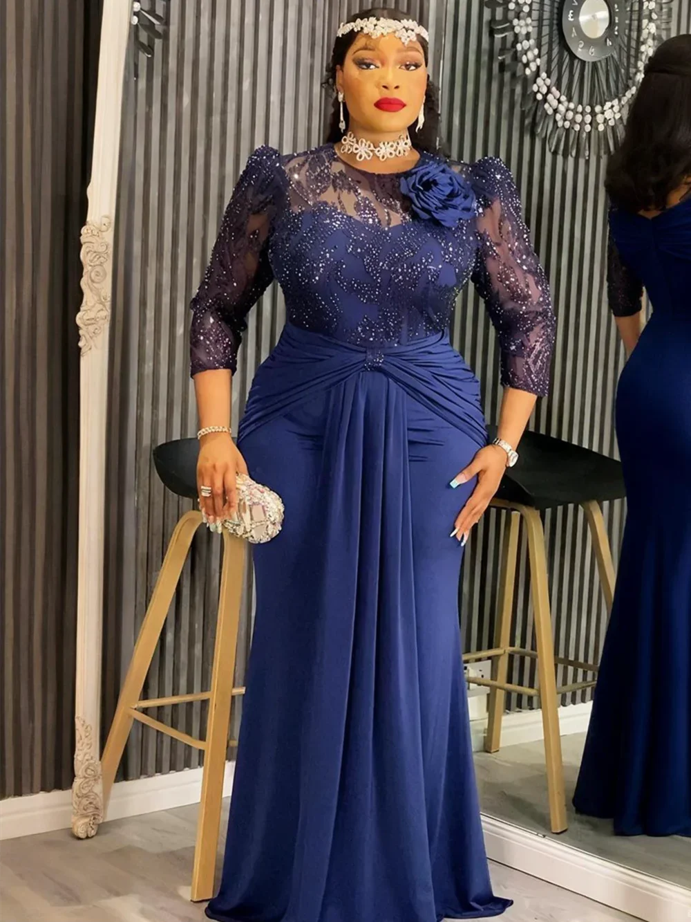 Plus size African party dress by Showlu Fashion, sequin bodycon long dress with dashiki style for women at weddings or evening events.