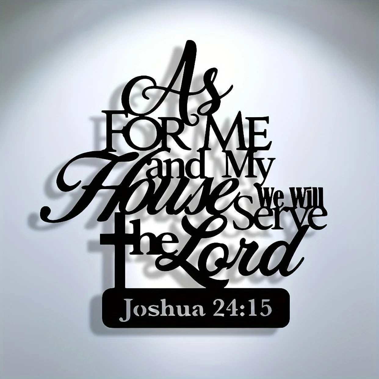 Metal wall art featuring the quote "As for me and my house" by Showlu Fashion Store, religious iron decor for home.