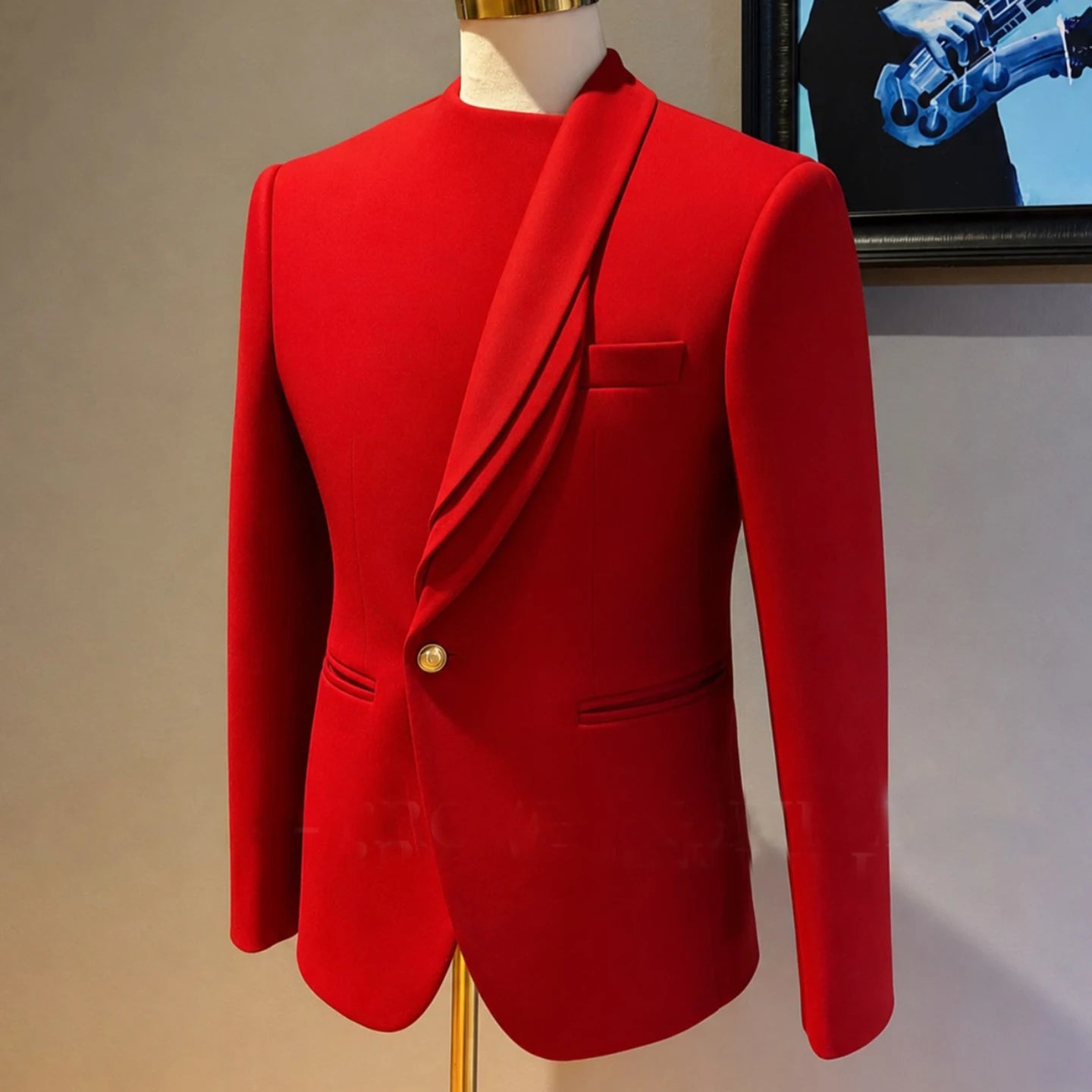 Men Red Single Button Suit Shawl Lapel Jacket Modern Party Elegant One Pcs Tuxedos High Quality Wedding Suits Formal Customized