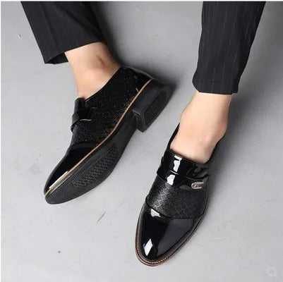 Men's leather Oxford dress shoes by Showlu Fashion Store, classic non-slip business shoes with polished black finish.