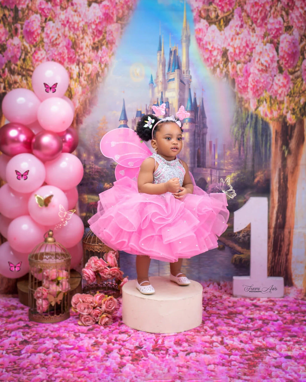 Pink Girls Birthday Party Dresses Customized High Neck Beading Flower Girl Dresses Baby Kids Gowns for Photo Shoot