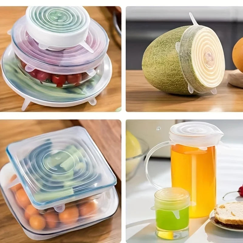Showlu Smart General silicone stretch lids fitting over bowls and containers, flexible and reusable food covers.