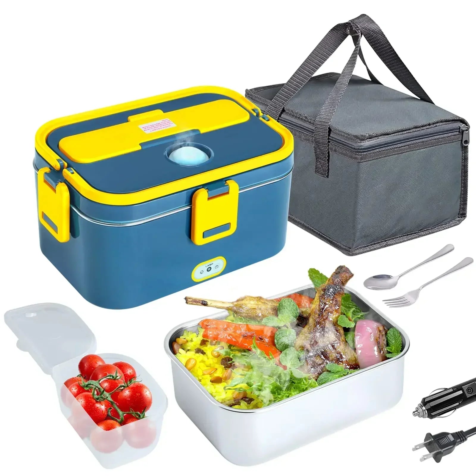 Showlu 1.8L electric lunch box with 60W portable food warmer for car and home use, featuring a compact design and easy carry handle.
