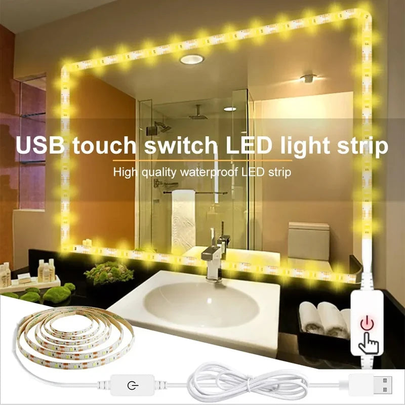 Flexible USB LED strip light in warm white from Showlu Smart General, showing the tape with LED bulbs on a white background.